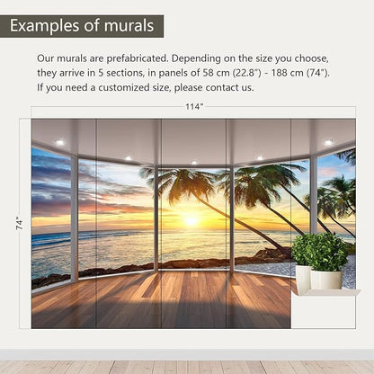 AFZEVEB-3D Landscape Wallpaper seafront verandahs Wall murals for Bedroom 114"x74"(Not Peel and Stick)