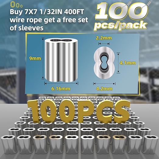 316 Stainless Steel Cable, 400FT 1/32IN Wire Rope with 100Pcs Aluminum Sleeves Stops, for String Lights Hanging, Clotheslines, Trellis Wire