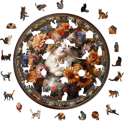 Wooden Puzzles Adults, Beautiful Tricolor Cat Wooden Puzzles 200 Pieces, Unique Animal Shaped Wood Challenging Jigsaw Puzzles Gifts for Adults, 11.4x11.4in