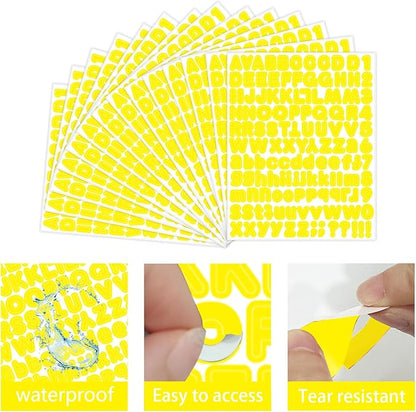 Starboling Letter Stickers, 1/2 inch Yellow Alphabet Stickers, Self-Adhesive Vinyl for Mailbox Numbers, Bulletin Boards & Home Decor