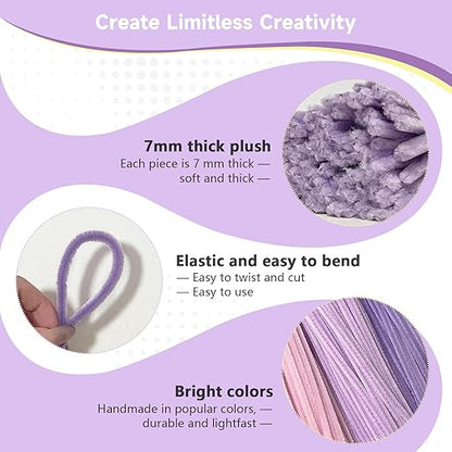 Pipe Cleaners Craft 500PCS 5 Colors Purple Pipe Cleaners Bulk 30CM Limpia Pipas para Manualidades Fuzzy Wire Chenille Stems for Arts Crafts and Creative DIY Projects Decorations