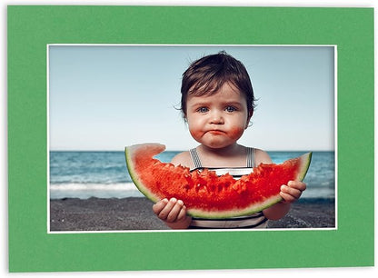 Pack of 25 Acid Free 8.5x11 Mats Bevel Cut for 7x9 Photos - Bright Green Precut Matboards With Backing Boards and Clear Photo Mat Bags For Pictures, Photos, Framing - 4-ply Thickness