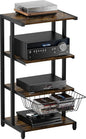 Media Stand with Detachable Baskets, 4-Tier AV Media Stand Corner Shelf for DVD Players/Cable Boxes/Games Consoles, Audio Storage Rack for Living Room, Gaming Room, Music Studio, Black