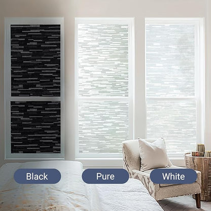 Haton Blackout Window Film, Black Out Window Cover, Sun Light Blocking Frosted Privacy for Glass Door, Heat Control Room Darkening Tint for Home Day Sleep, Non-Adhesive, Black 17.5" x 78.7"