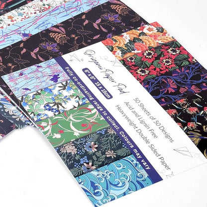 Origami 6x6 Paper Kit 150 Sheets 50 Vivid Colors Double Sided Same Printed Traditional Patterns Square for Arts Crafts Projects Japan traditional Chiyo Japanese Chiyogami