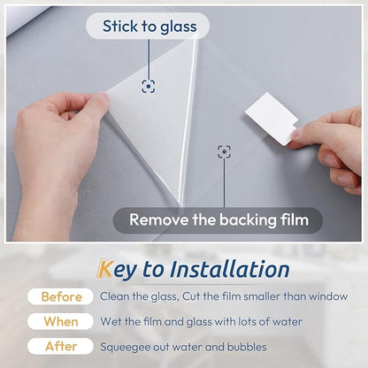 rabbitgoo Window Privacy Film, Frosted Glass Window Clings, Static Cling UV Heat Blocking Door Stickers for Home Bathroom, Removable Indoor Decal Coverings Day and Night, Pure, 35.4 x 393.7 Inches