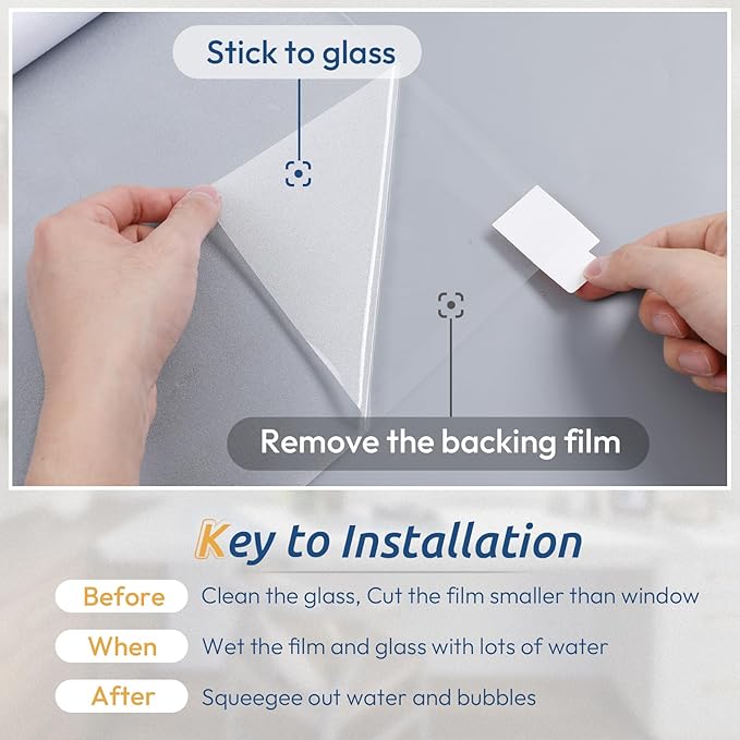 rabbitgoo Window Privacy Film, Frosted Glass Window Clings, Static Cling UV Heat Blocking Door Stickers for Home Bathroom, Removable Indoor Decal Coverings Day and Night, Pure, 17.5 x 118.1 Inches