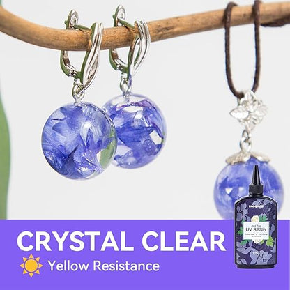 UV Resin 250g, DUDONGA Low Viscosity Crystal Clear Ultraviolet Thin Epoxy Resin, Quick-Curing & Low Shrinkage UV Glue Kit for Crafts, Jewelry Making, Casting