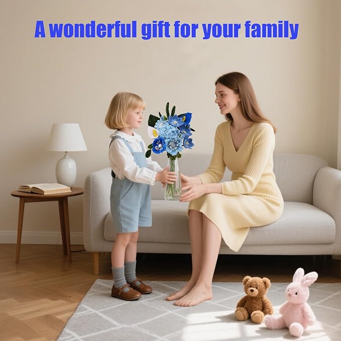 400 Pcs Pipe Cleaners Craft Set, 4 Assorted Blue Pipe Cleaners Bulk, Chenille Stems for DIY Flower Making Kit with Floral Stems, Gardening Tape, Pearl, Ribbon for DIY Bouquet Gift (Blue)