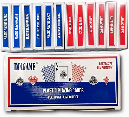 Plastic Playing Cards, Poker Size, Excellent Quality, Jumbo Index, Waterproof & Washable, Perfect for Texas Hold’em Poker, 6 Blue Deck & 6 Red Deck