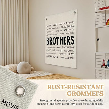 Boys Room Decor,Brothers Make The Best Friends Toddler Room Banner,Playroom Linen Canvas Wall Hanging Flag Decor for Nursery,Playroom,Bedroom,Living Room 18x25 Inch