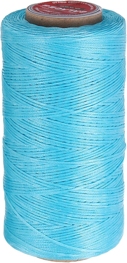 uxcell Flat Leather Sewing Waxed Thread, 270m / 295 Yards Polyester Wax String, 150D Wax Stitching Cord for Leather Crafts, Bookbinding, Bracelets Braided, Lake Blue