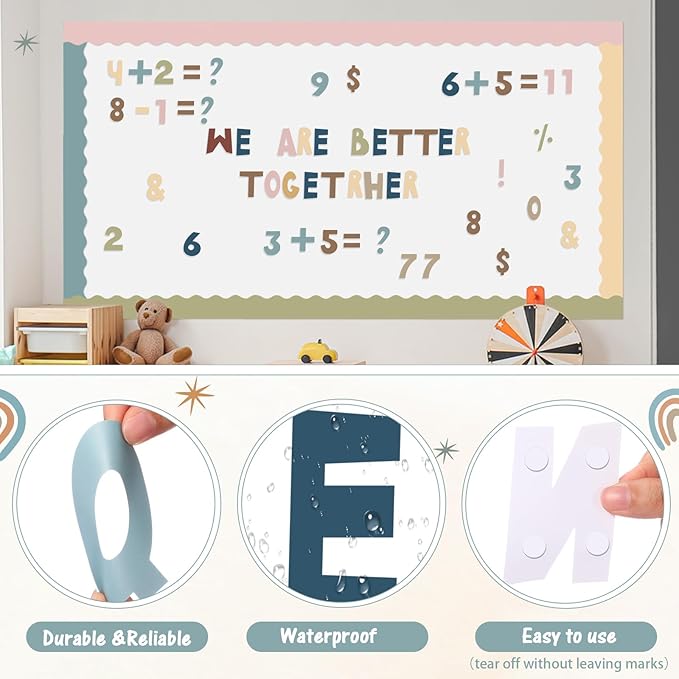221 Pcs Classroom Bulletin Board Letters Colorful Alphabet Cutouts Number and Punctuation Symbol Combo Letter Cutouts for Spring Summer Wall Chalkboard Poster Board Decor(Advanced Boho)