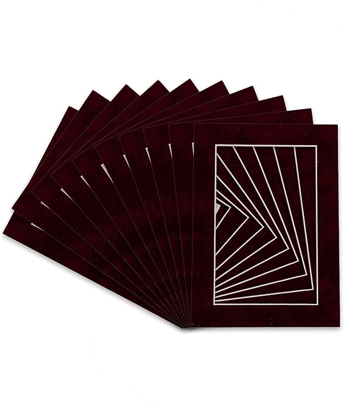 Poster Palooza Pack of 25 Acid Free 8x10 Mats Bevel Cut for 6x8 Photos - Dark Red Suede Precut Matboards For Pictures, Photos, Framing - 4-ply Thickness