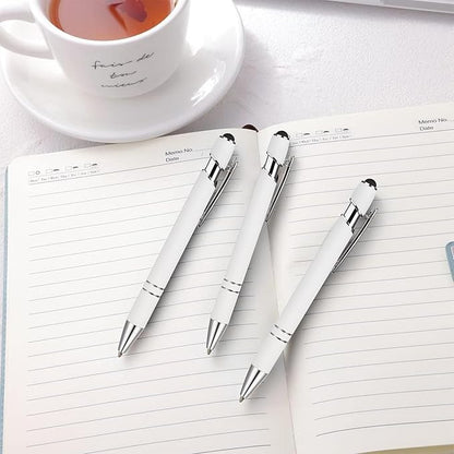 12 PCS 2 in 1 Stylus Ballpoint Pen with Stylus Tip, 1.0 mm Black Ink Metal Pen Stylus Pen for Touch Screens (Silver & White)