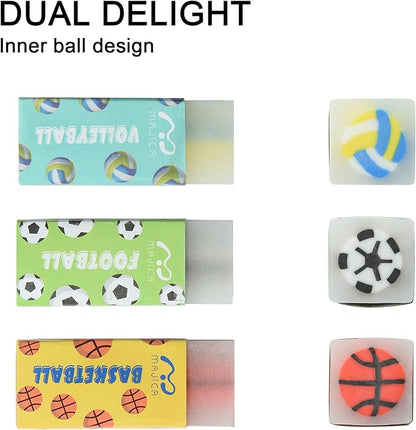 HILAZA 18Pcs Cute Sports Ball Erasers for Kids Bulk, Fun Basketball Soccer Volleyball Pencil Jelly Erasers for School Classroom Supplies Prize Gifts Party Favors
