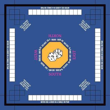 Mahjong Mat for Table 33''x33'', Non-Slip Mahjong Cloth Cover with Game Rules, Mahjong Tablecloth for Poker, Board Games Table Mat, Card Games, Tile Games, Dominoes (Blue)