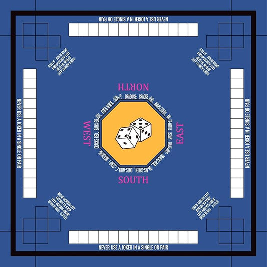 Mahjong Mat for Table 33''x33'', Non-Slip Mahjong Cloth Cover with Game Rules, Mahjong Tablecloth for Poker, Board Games Table Mat, Card Games, Tile Games, Dominoes (Blue)