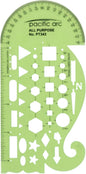 Pacific Arc All Purpose Template Guide, Featuring A Protractor, 4 Inch Ruler, French Curves, and Standard Shapes