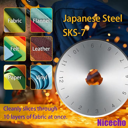 Rotary Cutter Set,Nicecho Sewing Quilting Supplies,45mm & 28 mm Fabric Cutters,8 Rotary Cutter Blades,A3 Cutting Mat for Sewing,6x12 & 2.5x12 In Quilting Rulers,Ideal Quilt kits for Lovers & Beginners
