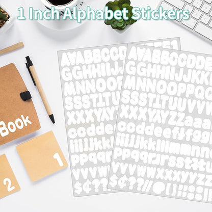 Alphabet Stickers - 1''Inch 12 Sheets White Self Adhesive Vinyl Letter Stickers for Mailbox Numbers, Bulletin Boards, Classroom & Home Decor