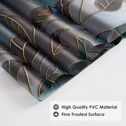 DKTIE Static Cling Decorative Window Film Vinyl Non Adhesive Privacy Film with Installation Kit, Multilayer UV Inkjet Technology, 3D Thickened Stained Film, Vintage Leaf Pattern, 35.4 x 78.7 Inches