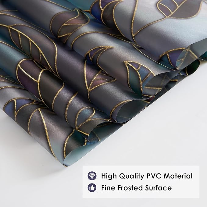 DKTIE Static Cling Decorative Window Film Vinyl Non Adhesive Privacy Film with Installation Kit, Multilayer UV Inkjet Technology, 3D Thickened Stained Film, Vintage Leaf Pattern, 17.7 x 78.7 Inches