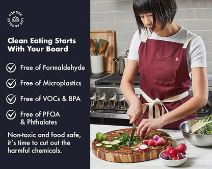 Sonder LA, End Grain Teak Wood Cutting Board 15" Round 1.5" Thick with Juice Groove and Built-in Handles, Charcuterie Serving Board (Gift Box Included)