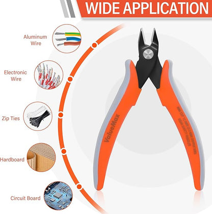 ValueMax Flush Wire Cutters, 3 Pack 5 Inch Precision Micro Cutter Anti-Slip Flush Cut Pliers, Diagonal Side Cutters for Electronics, Aluminum, Jewelry, 3D Printing, and Soft Copper Wire