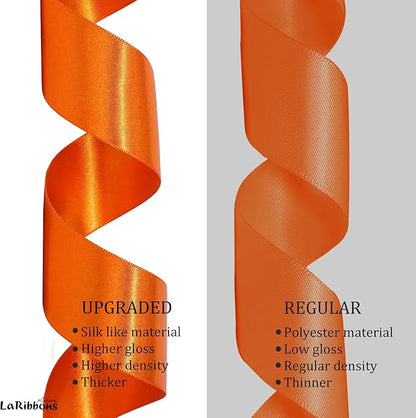 LaRibbons Orange Satin Ribbon 1 Inch 50 Yards Luxury Double Faced Russet Orange Silk Ribbon for Flower Bouquet Crafts Gift Wrapping Wedding Fall Decoration