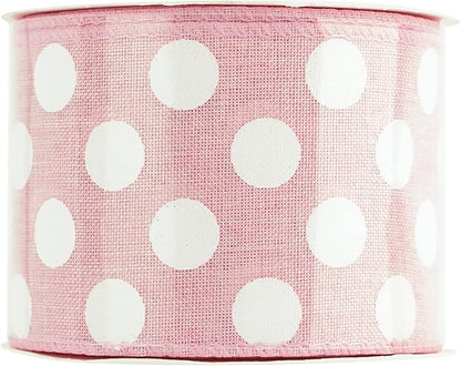 MEEDEE Pink Polka Dot Ribbon - 2.5 inch Wired Ribbon for Baby Girl Wreaths & Crafts, 10 Yards