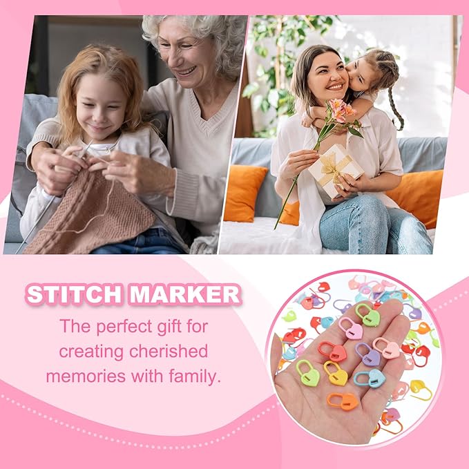 uxcell 200pcs Stitch Markers for Crocheting, Heart Shaped Crochet Marker Needle Clip Counter for Knitting Clothing Tag DIY Craft,Red