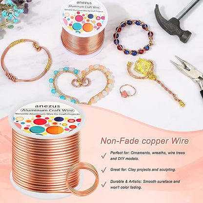 Anezus 12 Gauge Craft Wire Bendable - 2mm Metal Armature Sculpting Wire for Crafting, Wreath Making, Jewelry Making, Beading, Floral (Copper, 100 Feet)