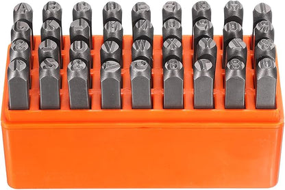 HARFINGTON 36pcs Metal Stamping Kit 1/4" (6mm) Steel Uppercase Letter and Number Punch Set (A-Z / 0-8 / "&" Symbol) Punch Press Tool with Case for Imprinting Metal Plastic Wood Leather