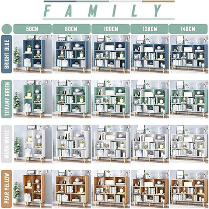 IOTXY Wooden Open Shelf Bookcase - 3-Tier Floor Standing Display Cabinet Rack with Legs, 8 Cubes Bookshelf, Tiffany-Green