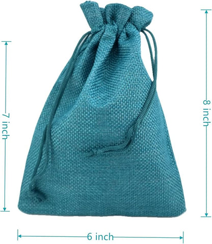 Palmhomee Pack of 25 Burlap Gift Bags with Drawstring Linen Jewelry Pouches Wedding Hessian Jute Bags for Birthday Jewelry and Treat Pouches Party Wedding Favors Gift Art and DIY Craft  (6x8 Inch, Peacock Blue)