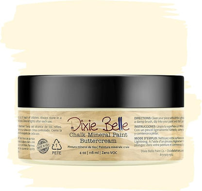Dixie Belle Paint Company Chalk Finish Furniture Paint - Buttercream (4oz) - Matte Creamy White Chic Chalk Mineral DIY Furniture Paint