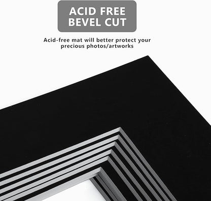 10 Pack Pre-Cut 11 x 14 Black Picture Mats for 8x10 Photos - White Core Bevel Cut Frame Matte, Acid Free, Ideal for Frames/Artwork/Prints
