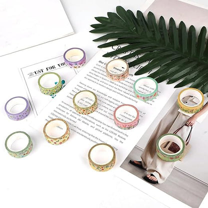 12 Rolls Spring Floral Washi Tape Set, Butterfly Tulip Flower Masking Tapes, Summer Decorative Paper Tape for Scrapbooking Journaling DIY Crafts Gift Packaging 16.4FT