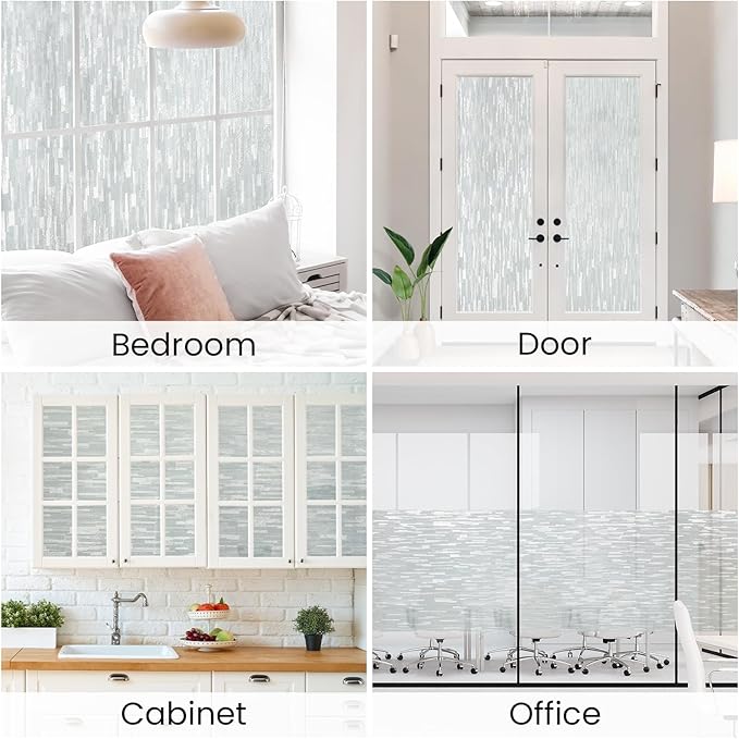Haton Window Privacy Film, Frosted Glass Static Cling Sun Heat Blocking Window Clings, Frosting Opaque Coverings Stickers Tint for Home Office Door, Non Adhesive, White 23.6" x 78.7"