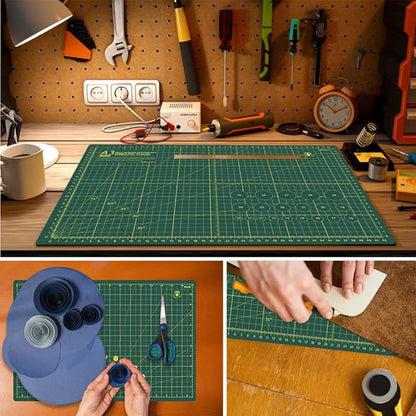 Headley Tools 18"x12" Thickened Self Healing Cutting Mat, A3 Rotary Cutting Sewing Mat for Crafts, Double Sided 5-Ply Table Cutting Board for Fabric Quilting Leather Arts Hobby Project, Green