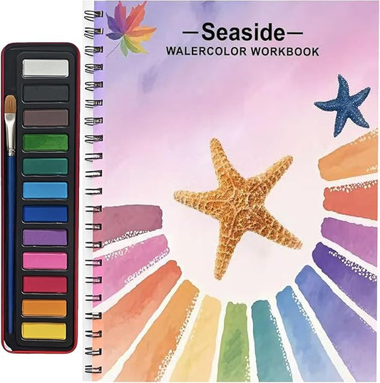 Watercolor Workbooks, Beginner Watercolor Painting Kit – 12 Colors Paint Set with Brush
