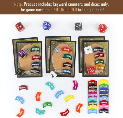 130PCS MTG Keyword Counters Tokens & MTG Life Counter Dice Set for Magic Card Accessories, Compatible with MTG CCG Card Gaming Accessories