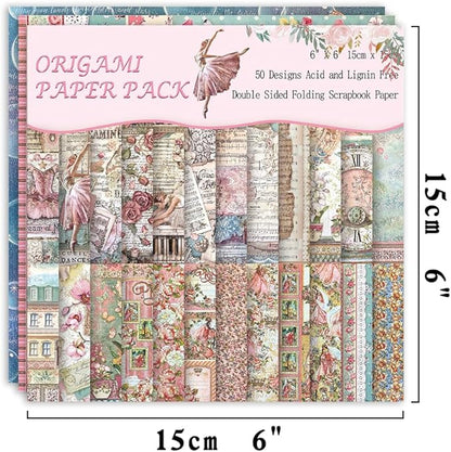 Origami Paper Kit 50 Sheets 70GSM 6 Inch Square Double Sided Color 50 Vivid Japanese Washi Chiyo Colors for Hand Crafts Origami Paper Arts Creativity.Flower Fairy
