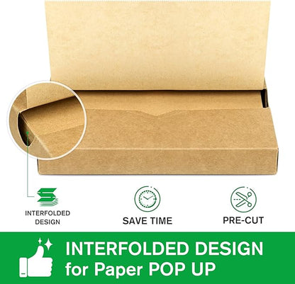 Precut POP UP Deli Paper Sheet Pack of 200, Interfolded Heavy Paper for Food Wrap and Serving (8" x 10-1/2", Kraft）