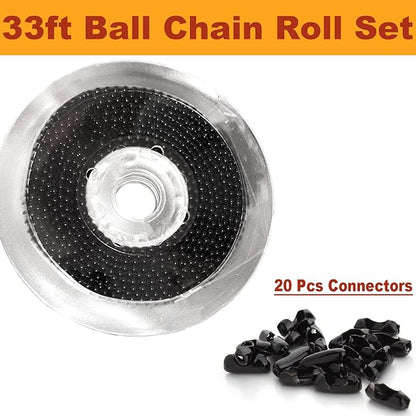 Jishi Steel Ball Chain Bead Dog Tag Chain Beaded Necklace Chains for Jewelry Making Bracelet Military Crafts, Silver Metal Pull Chain Small Ball Bead Chain Roll w/20 Connectors (Black, 33ft 2.4mm)