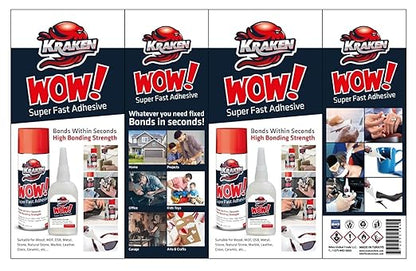 Kraken Bond Wow! CA Glue (1x3.50 oz) with Spray Adhesive Activator (1x13.50 fl oz) - Cyanoacrylate, with Activator, Fast CA Glue for Woodworking, Crazy & Craft - 1 Pack