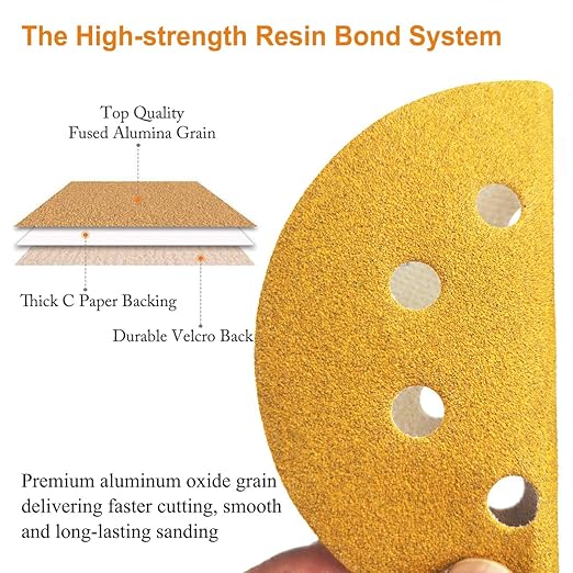 5-Inch 8-Hole Hook and Loop Sanding Discs 60-Grit Random Orbit Sandpaper, 50-Pack