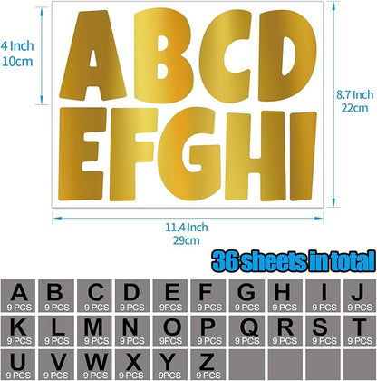Bemeol Letter Stickers 351 Pieces 4 Inch Bulletin Board Letters Alphabet Cutout Letter for Bulletin Board Display Home Classroom School Decor(Gold)