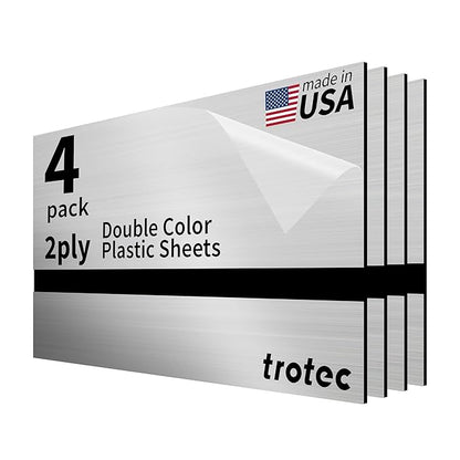 Trotec | Metallic Looking Acrylic Sheet | 12"x24"x1/16, 4 Pcs | Brushed Silver/Black | Metallic Finish - Scratch Resistant for Laser Engraving & Cutting,Printing,Glowforge,Name Plate | USA Made